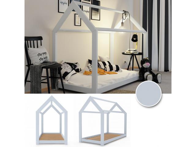 Lit montessori gris pour enfant 90x200 cm lit cabane lit enfant lit maison lit bois massif