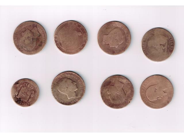 Lot de 8 monnaies Pesetas de 1878