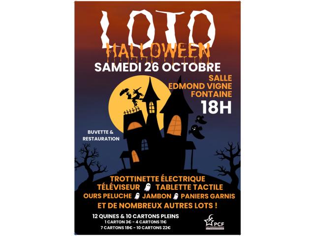 LOTO Halloween, samedi 26 Octobre 2024, 18H Salle Edmond Vigne FONTAINE