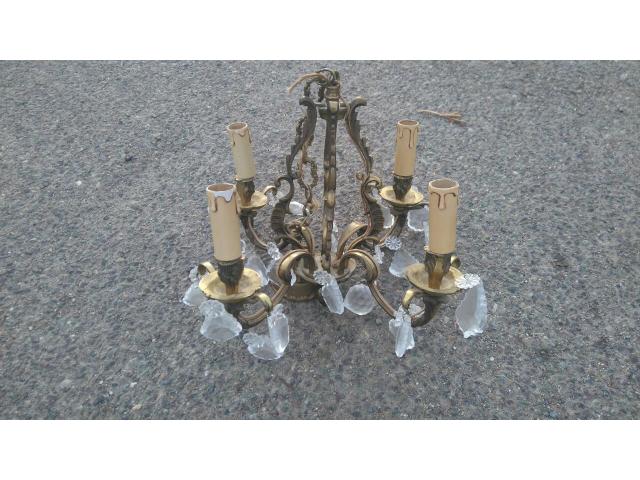 lustre cage bronze pampille 19 eme