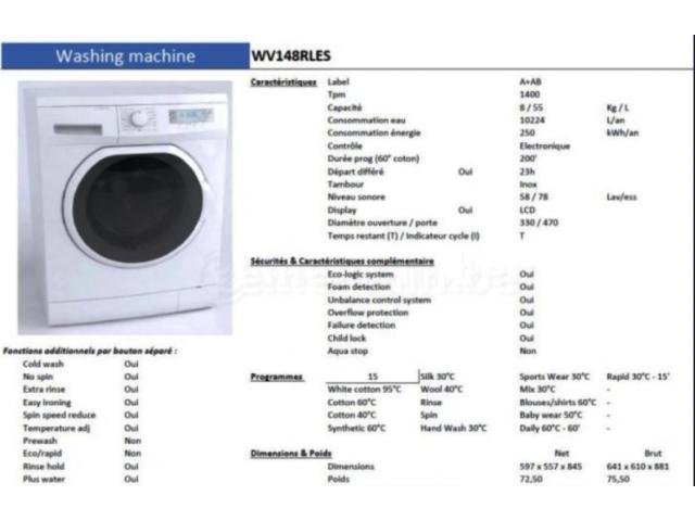 Machine à laver neuve Tecnoline + 2 ans de garantie + SAV + Livraison/installation/reprise