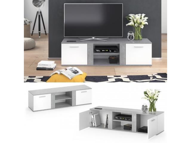 Photo Meuble TV tendance blanc et gris béton meuble tv moderne meuble tv pas cher meuble tv placard buffet image 1/3