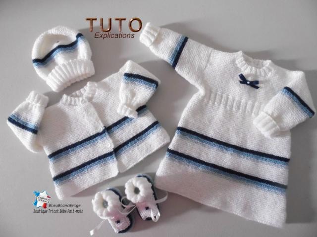 Modèle à Tricoter, tuto tricot bébé, ensemble 4 couleurs bb