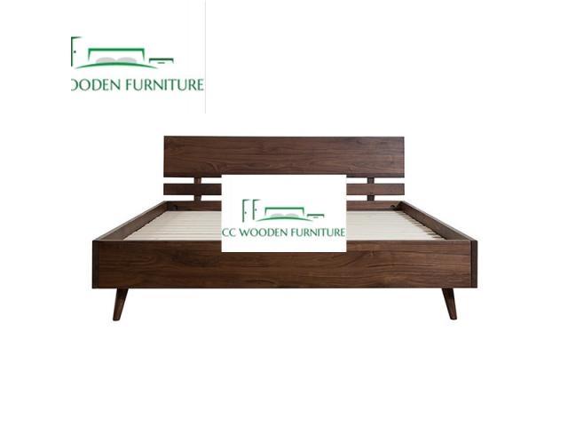 Nordic minimalist modern wood bed frame black walnut wood king bed