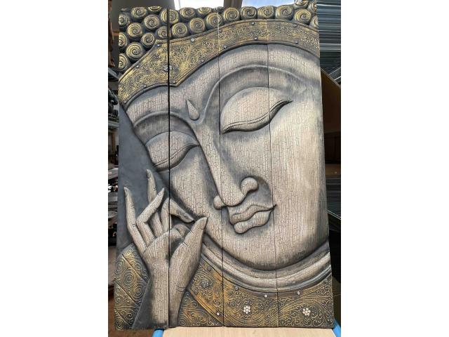 Photo Paravent en bois sculpté d'une tête de Bouddha - H: 90 cm image 1/4