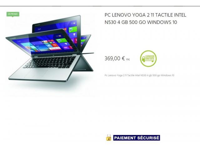 Pc Lenovo Yoga 2 11 Tactile Intel N530 4 gb 500 go Windows 10