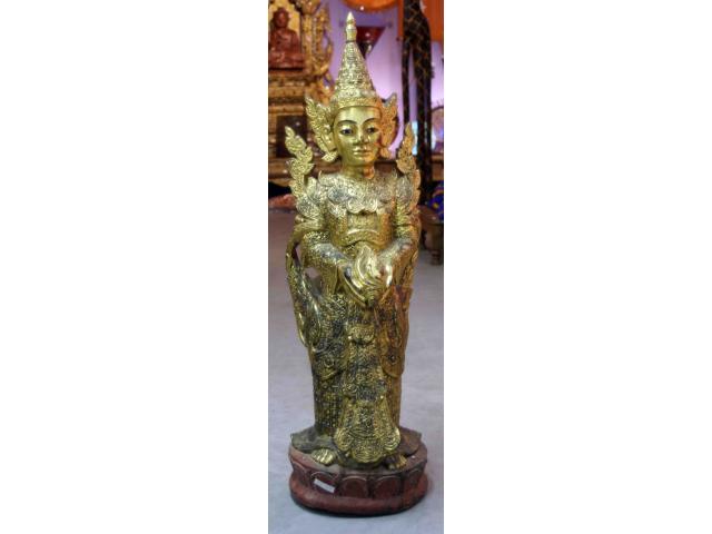 Petite statue de Bouddha debout en bois et or fin - H: 90 cm