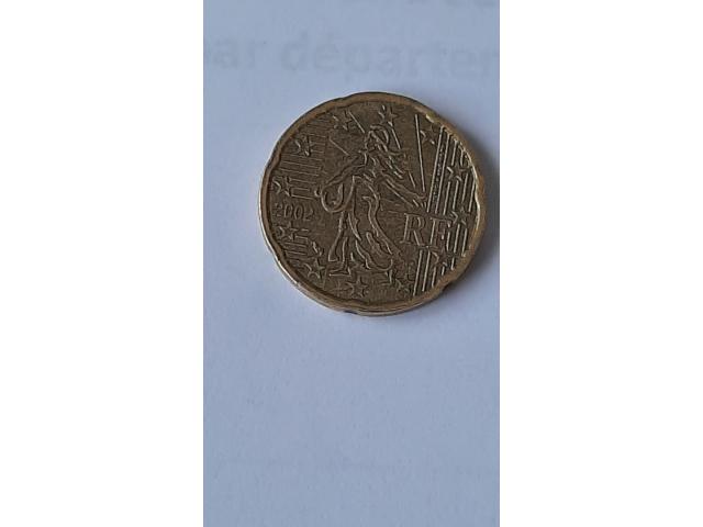 Pièce de 20 centimes RF. 2002 . La semeuse fauté