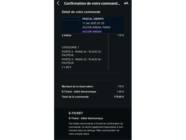 Places de concert 11 janvier accor arena