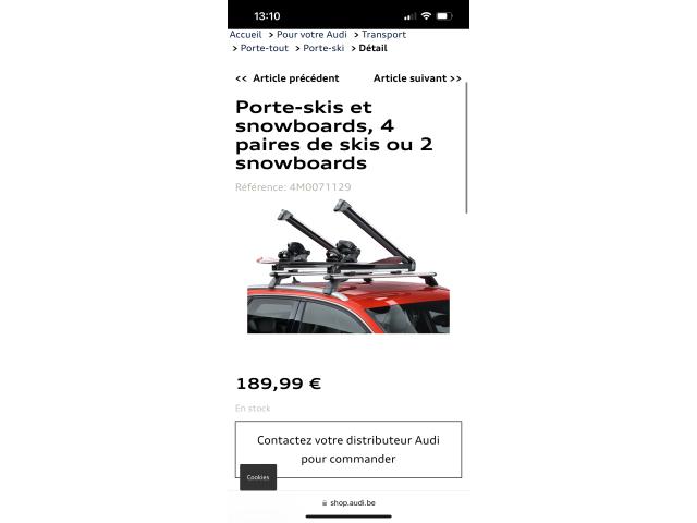 Porte ski barre de toit Audi