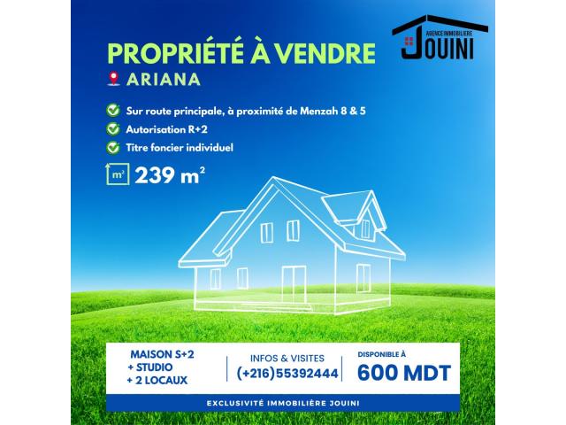 Propriété 239 m² À Ariana Sur Route Principal