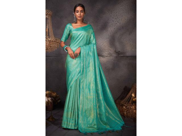 Photo Saris de soie tissée turquoise image 1/1