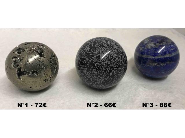 Sphère en Pyrite, Obsidienne ou Lapis-lazuli - D: 6 à 7,5 cm
