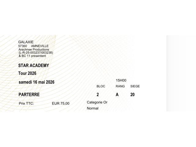 Star Academy - Amnéville - 16/5 à 15h - 4 places au 1er rang !