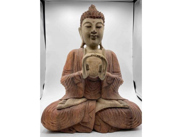 Statue de Bouddha en bois 2 couleurs - H: 43 cm