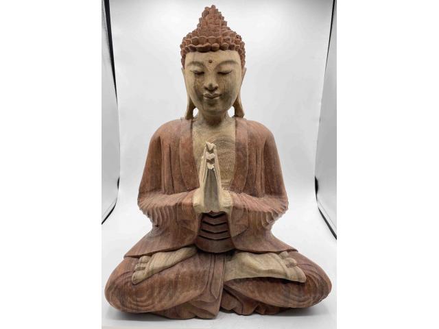 Statue de Bouddha en bois 2 couleurs - H: 44 cm