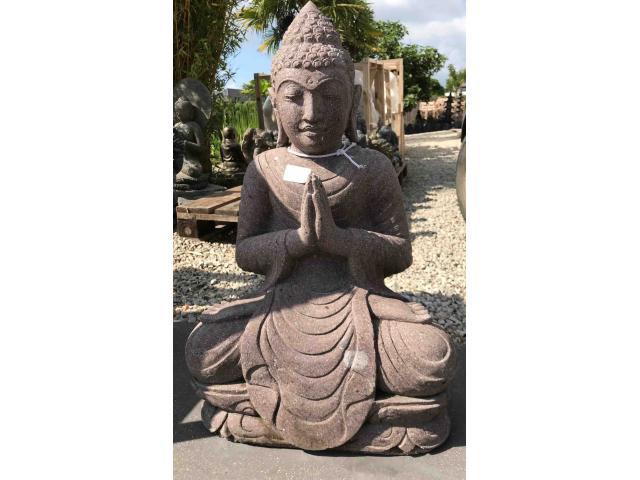 Statue de Bouddha en pierre de lave rouge - H: 60 cm