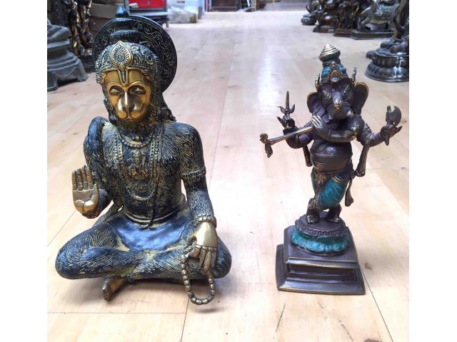 Statue de Hanuman et de Ganesh en bronze - H: 25 ou 28 cm