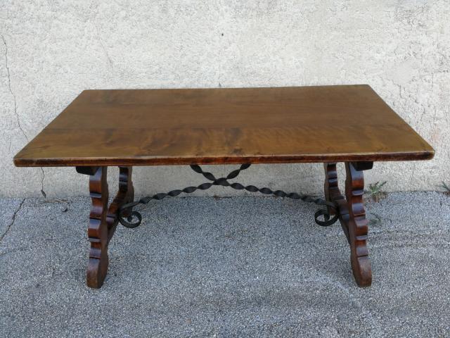 Table basse ancienne rustique bois et fer forgé