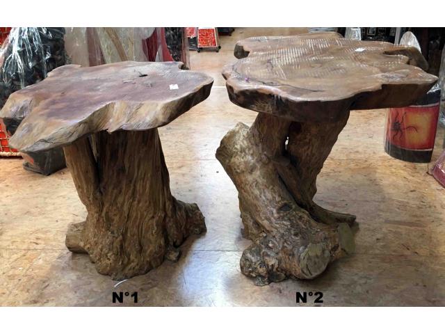 Table basse en bois et racine de teck - H: 48 ou 53 cm