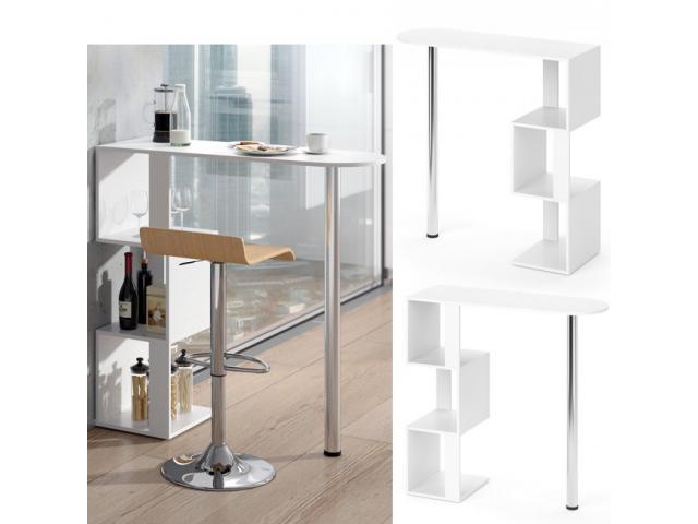 Photo Table de bar blanche tendance avec rangements table avec rangement Bar de cuisine avec 2 chaises bar image 1/3