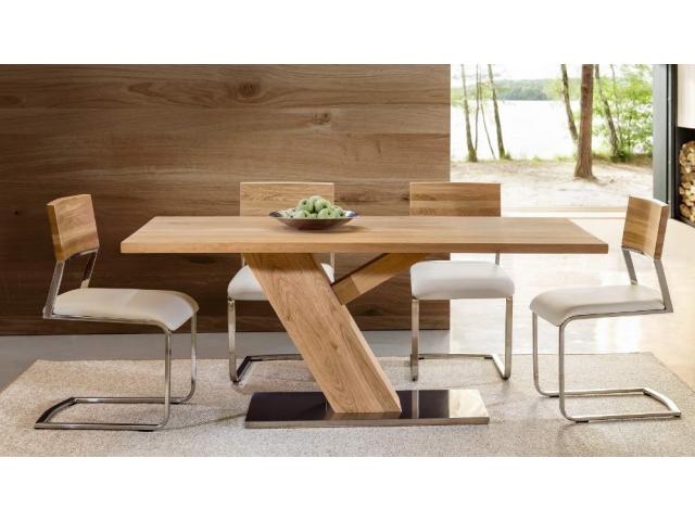 Photo Table de salon en chêne massif design salle a manger banc de table table a manger moderne table repa image 1/4