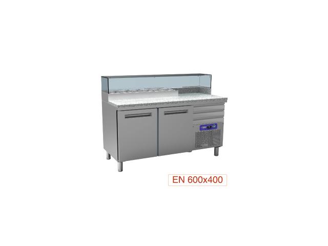 Photo Table frigo pizzeria, 2 portes EN 600x400, 3 tiroirs neutres EN 600x400, structure réfrigérée 6x GN  image 1/1