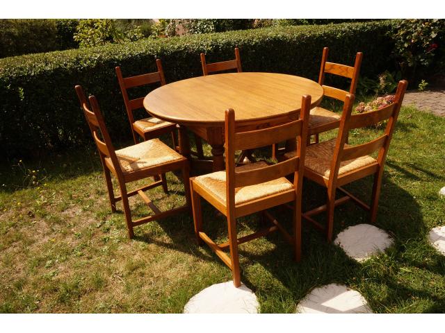 Table ronde 1m20 extensible + 6 chaises (bois massif)