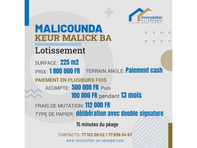 Terrain de 225 mètres carrés à vendre à Malicounda Sénégal