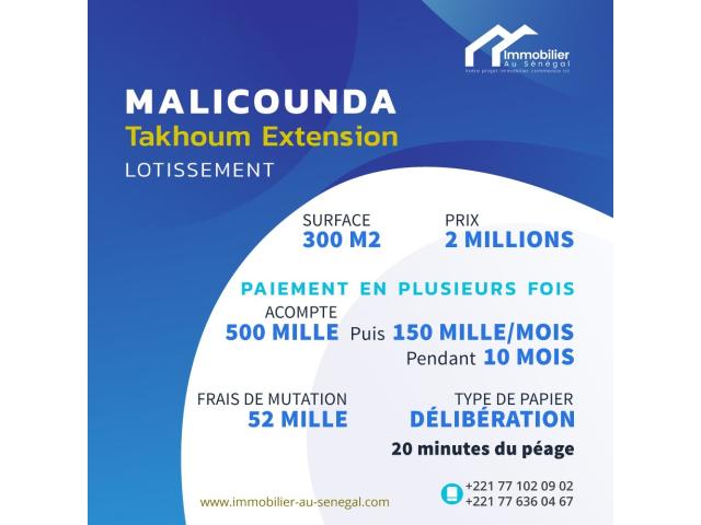 Terrains 300 mètres carrés à vendre à Malicounda Sénégal
