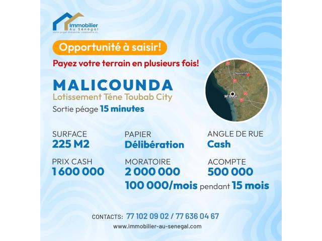 Terrains de 225 mètres carrés à vendre à Malicounda Sénégal