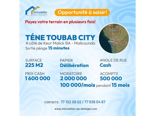 Terrains de 225 mètres carrés à vendre à Téne toubab City Sénégal