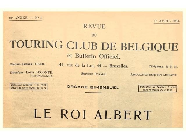 Touring Club de Belgique avril 1934 - mort Roi Albert Ier