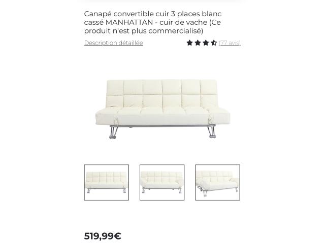 Vends magnifique canapé cuir véritable blanc