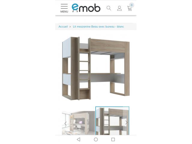 Photo 2 Lits mezzanine blanc bois avec bureau neufs image 2/5
