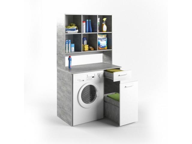 Photo Armoire lave-linge XXL gris béton armoire machine à laver meuble encastrement machine à laver rangem image 2/3