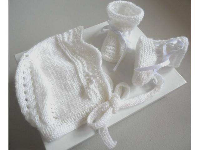 Photo Béguin et chaussons bébé tricot laine faitmain image 2/6
