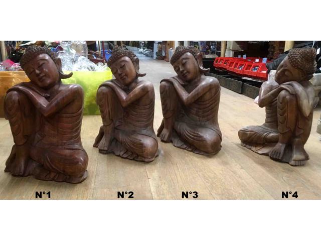 Photo BOUDDHA tête sur les genoux en bois de suar - H: 40 à 42 cm image 2/3