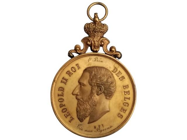 Photo Bronze ~ Médaille avec couronne ✅ Léopold II Roi Des Belges image 2/6