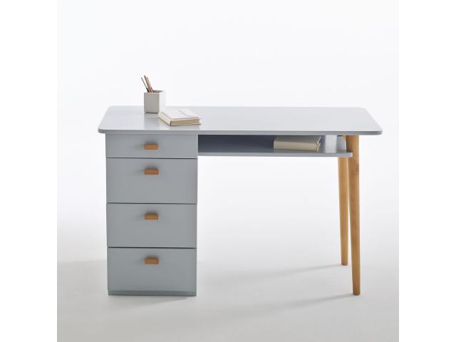 Photo Bureau avec 4 tiroirs laqué gris clair bureau contemporain bureau en bois bureau scandinave bureau c image 2/2