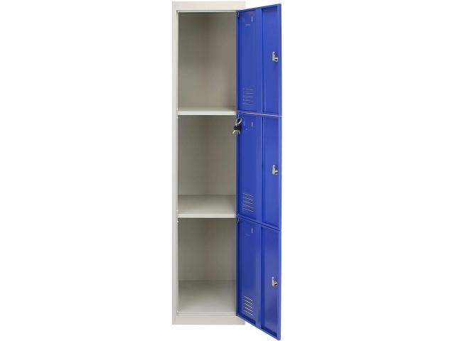 Photo Casier vestiaire bleu armoire en acier x3 vestiaire métallique casier rangement vetement casier pers image 2/4