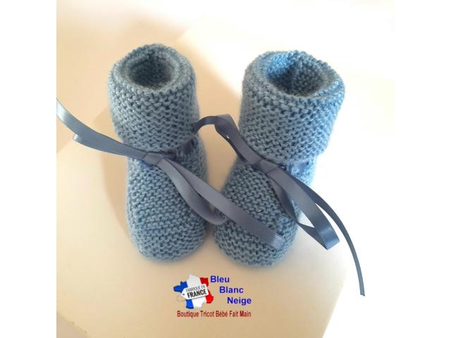 Photo Chaussons tricot bébé mousse à ruban layette bb fait main image 2/6