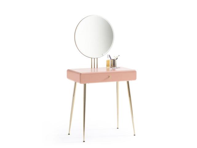 Photo Coiffeuse laiton et laqué rose douceur table cosmétique table de maquillage coiffeuse avec tabouret  image 2/3