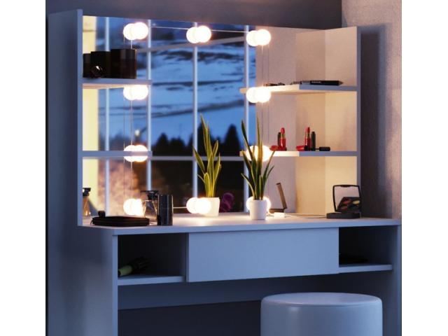 Photo Coiffeuse table maquillage + tabouret + LED table de maquillage Coiffeuse avec tiroirs coiffeuse ave image 2/5