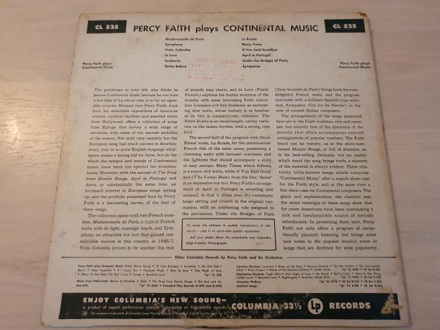 Photo Disque vinyl 33 tours Percy Faith ‎– Percy Faith Plays Continental Music image 2/2