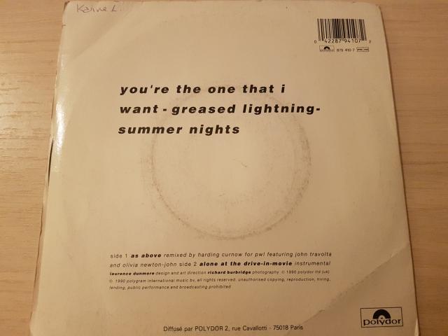 Photo disque vinyl 45 tours john travolta olivia newton john you're the one that i want image 2/2