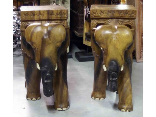 Photo duo de tabouret ou sellette éléphant en bois - H: 49 cm image 2/2