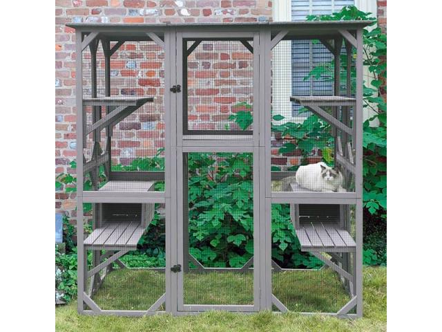 Photo Enclos parc chat luxe bois de sapin imputrescible enclos chattons voliere chat parc grillagé chat image 2/5