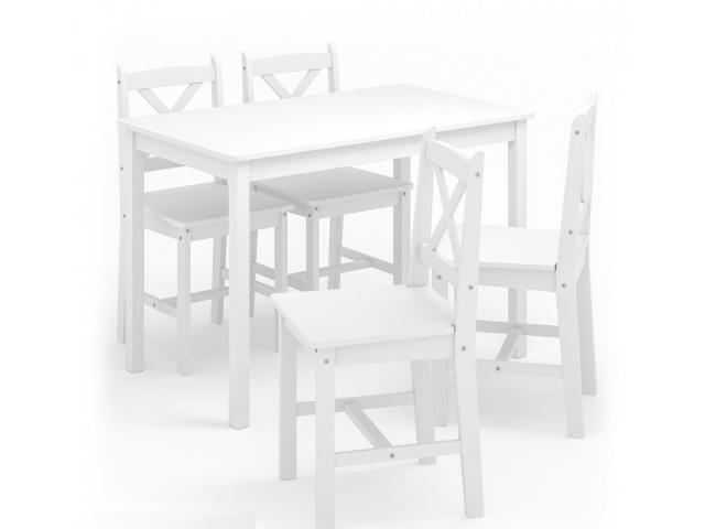 Photo Ensemble de salle à manger 4 chaises + tables blanc banc de table table a manger moderne table repas image 2/3