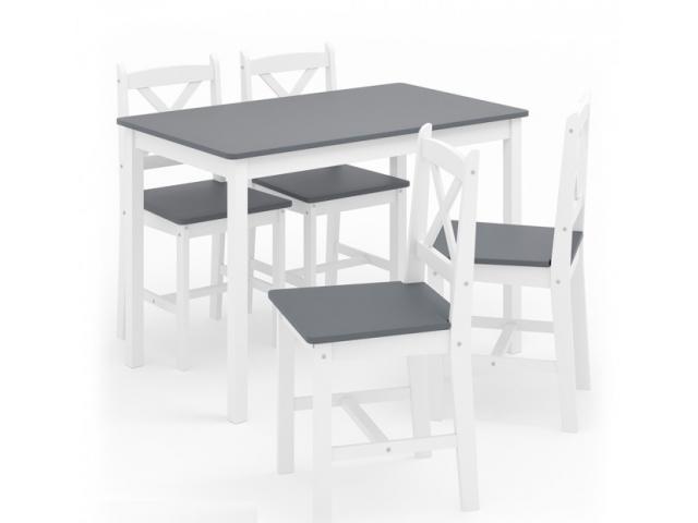 Photo Ensemble de salle à manger 4 chaises + tables blanc et gris banc de table table a manger moderne tab image 2/3